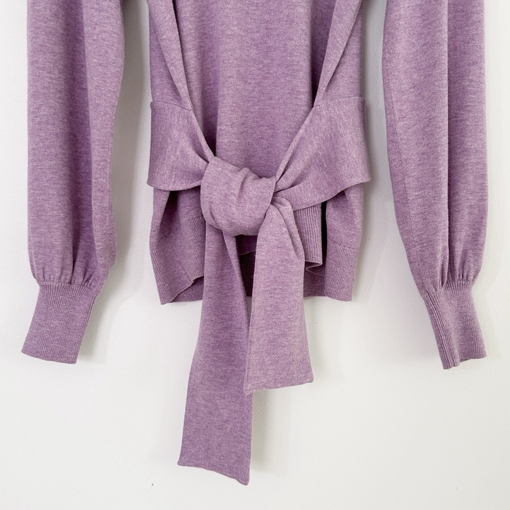 Lauren Ralph Lauren Women's XS Purple Puff Long Sleeve Belted Cotton Sweater Top - Picture 6 of 16